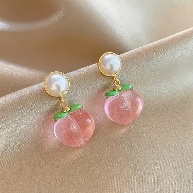 Pastel Peach Pearl Dangle Earrings