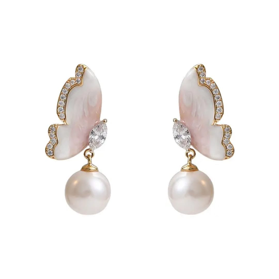 Butterfly Pearl Drop Earrings