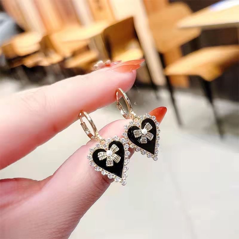 Heart Bow Crystal Drop Earrings