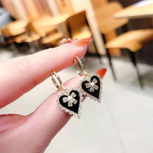 Heart Bow Crystal Drop Earrings