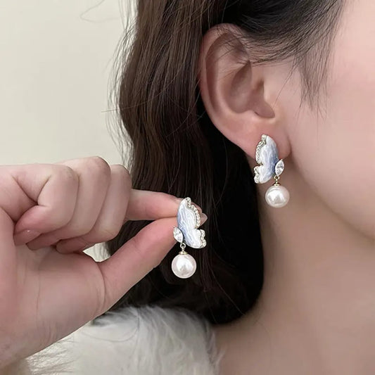 Butterfly Pearl Drop Earrings