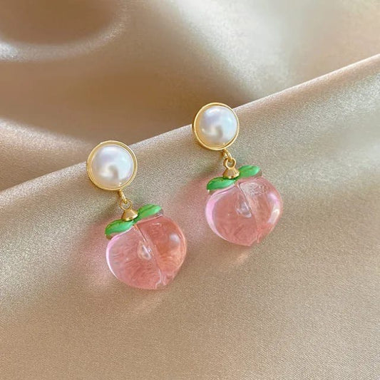 Pastel Peach Pearl Dangle Earrings
