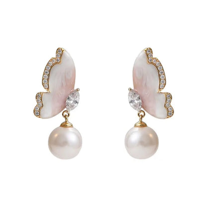 Butterfly Pearl Drop Earrings