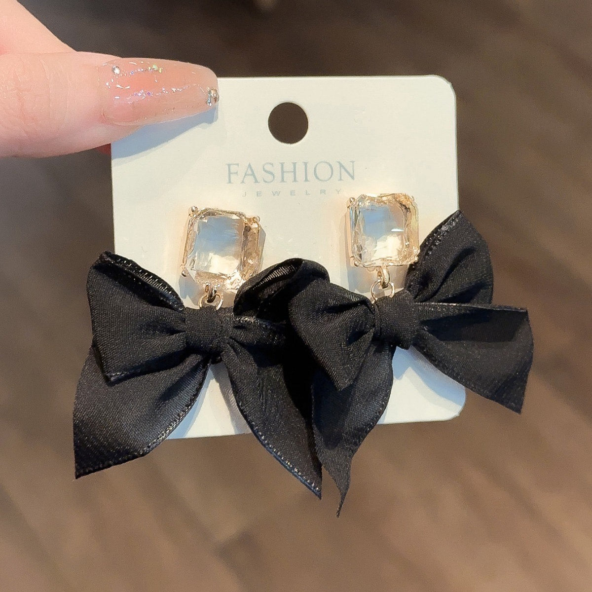 Black Bow Crystal Drop Earrings